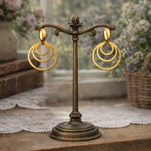 Vintage 1960s Trifari Gold Tone Hoop Clip On Earrings